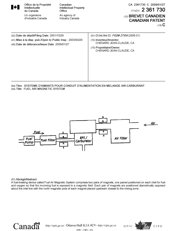 Document de brevet canadien 2361730. Page couverture 20081213. Image 1 de 1