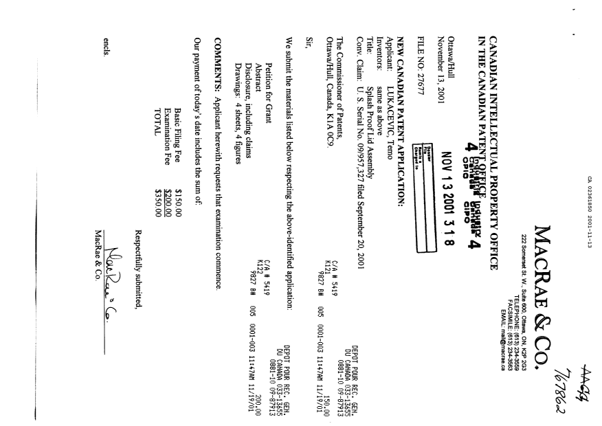 Canadian Patent Document 2361850. Assignment 20011113. Image 1 of 2