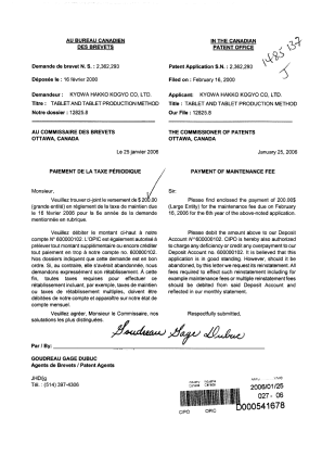Canadian Patent Document 2362293. Fees 20060125. Image 1 of 1