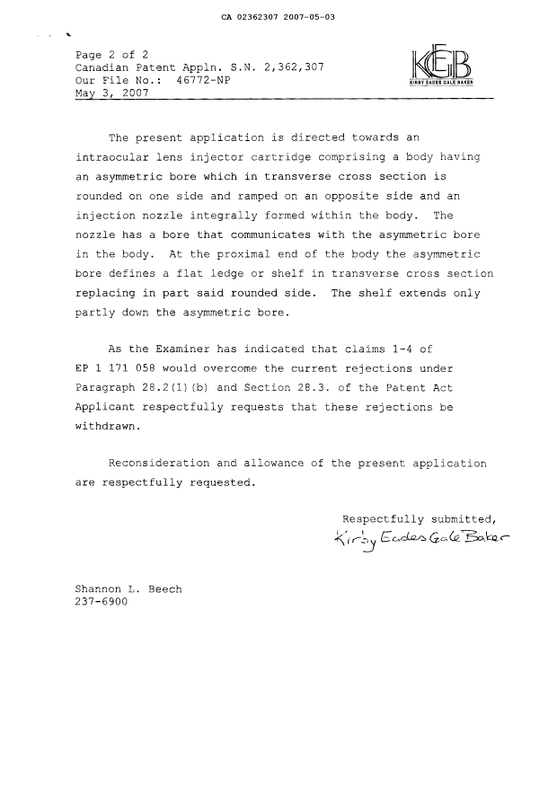 Canadian Patent Document 2362307. Prosecution-Amendment 20061203. Image 2 of 3