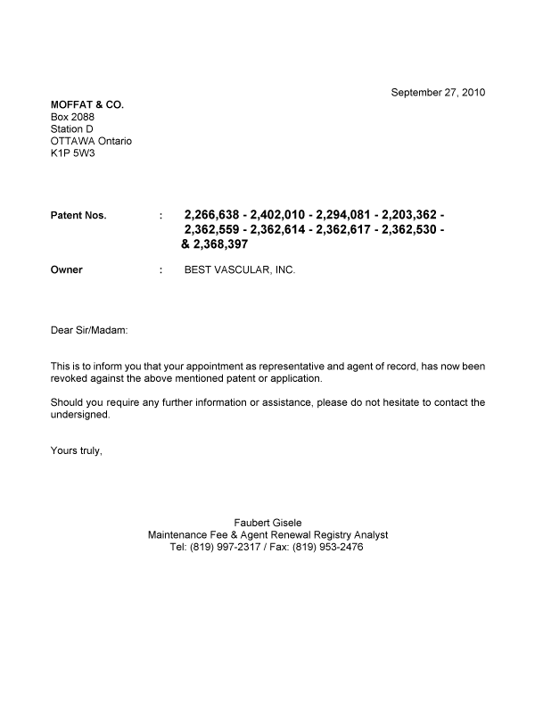 Canadian Patent Document 2362617. Correspondence 20091227. Image 1 of 1