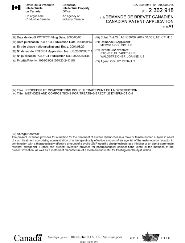Document de brevet canadien 2362918. Page couverture 20020628. Image 1 de 1