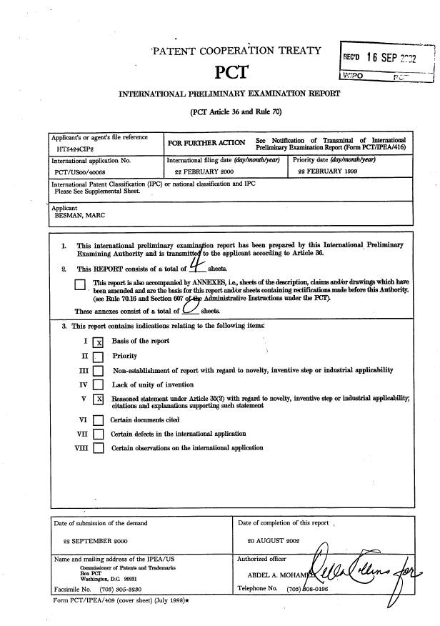 Document de brevet canadien 2362927. PCT 20010814. Image 1 de 4