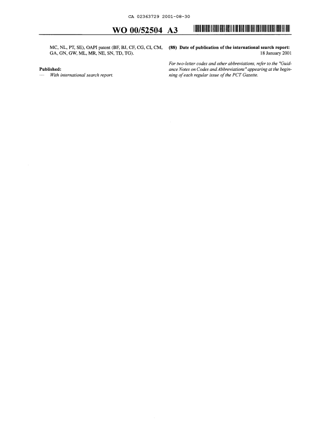 Document de brevet canadien 2363729. Abrégé 20010830. Image 2 de 2