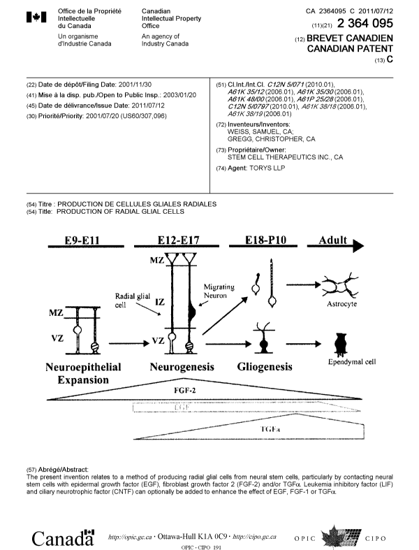 Document de brevet canadien 2364095. Page couverture 20101208. Image 1 de 1
