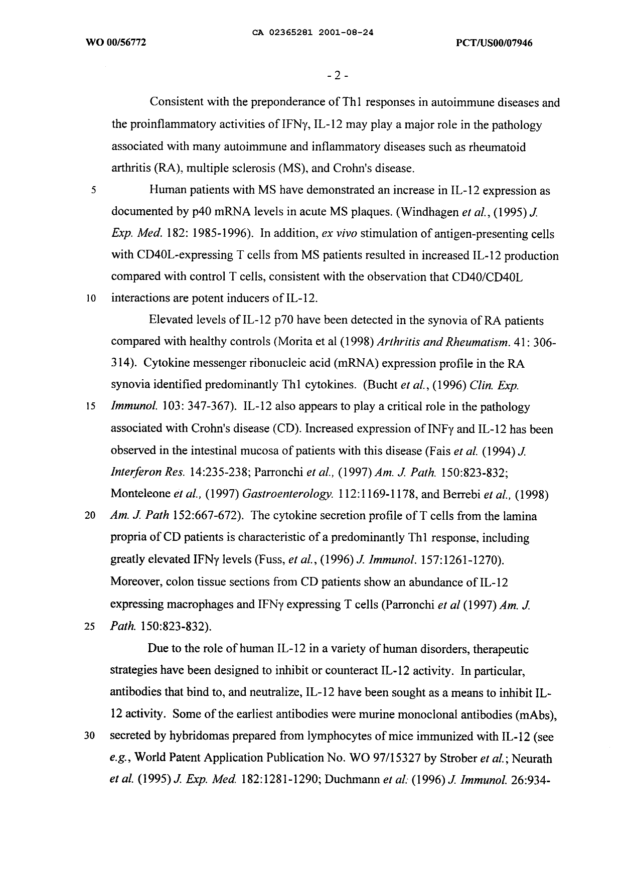 Canadian Patent Document 2365281. Description 20001224. Image 2 of 250