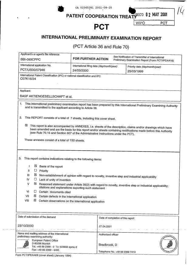 Document de brevet canadien 2365281. PCT 20001225. Image 1 de 157