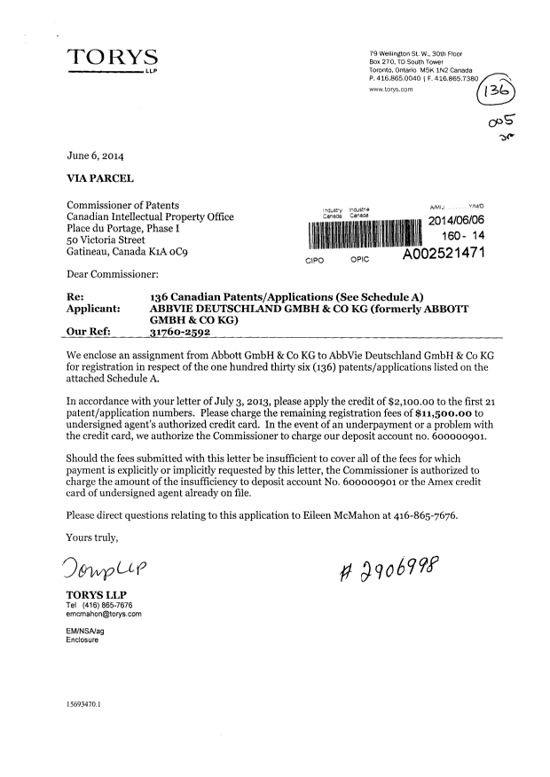 Document de brevet canadien 2365281. Cession 20131206. Image 1 de 113