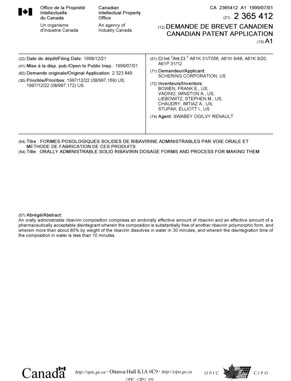 Document de brevet canadien 2365412. Page couverture 20020405. Image 1 de 1