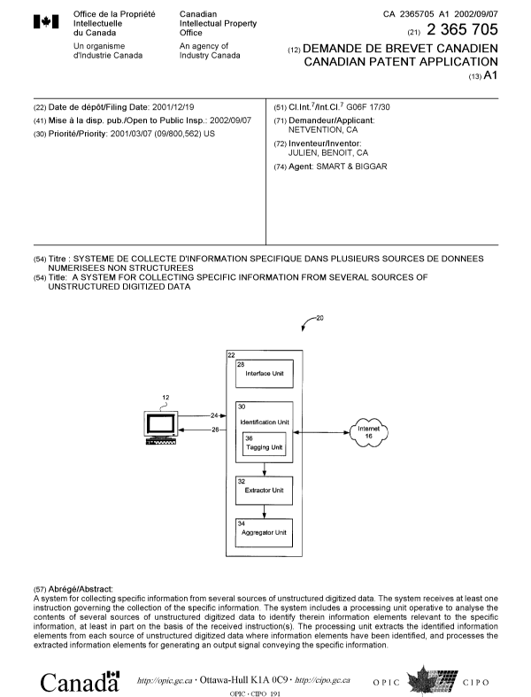 Document de brevet canadien 2365705. Page couverture 20020816. Image 1 de 1