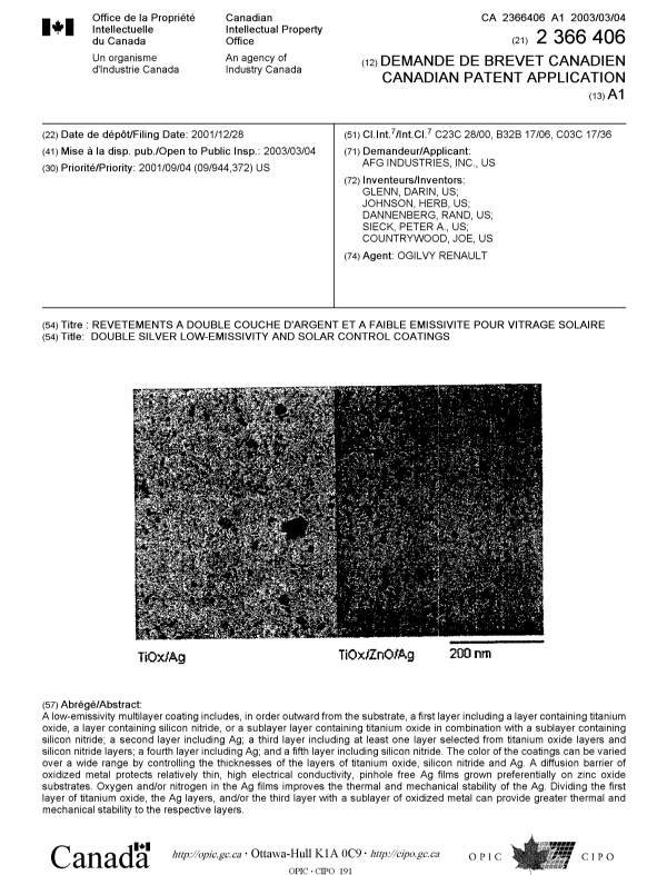 Document de brevet canadien 2366406. Page couverture 20030207. Image 1 de 1