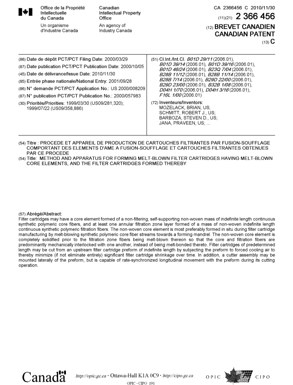 Canadian Patent Document 2366456. Cover Page 20101108. Image 1 of 2