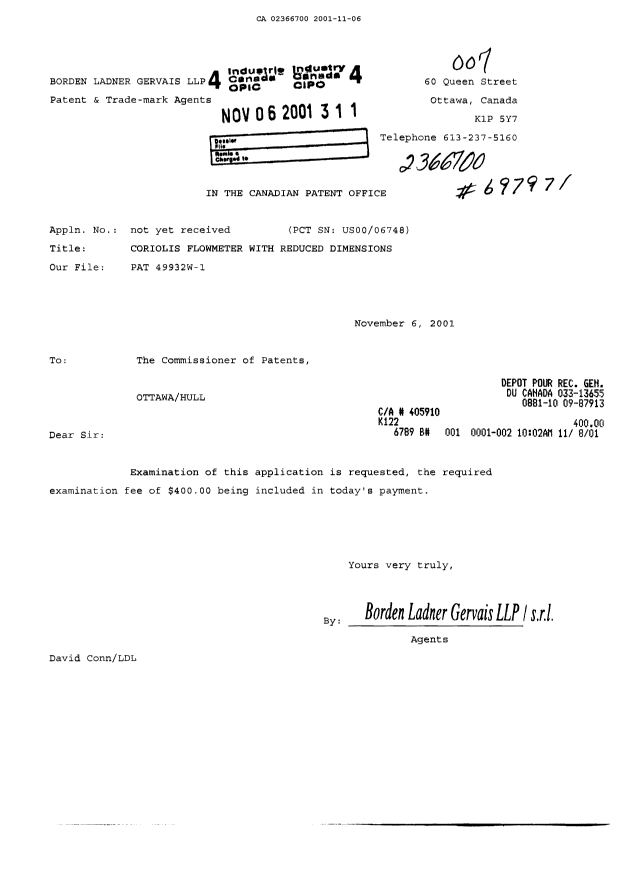 Canadian Patent Document 2366700. Prosecution-Amendment 20001206. Image 1 of 1