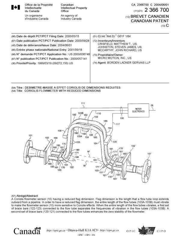 Document de brevet canadien 2366700. Page couverture 20040429. Image 1 de 1