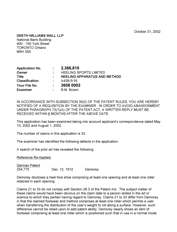 Canadian Patent Document 2366815. Prosecution-Amendment 20021031. Image 1 of 2
