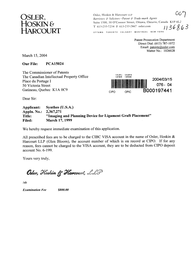 Canadian Patent Document 2367271. Prosecution-Amendment 20031215. Image 1 of 1