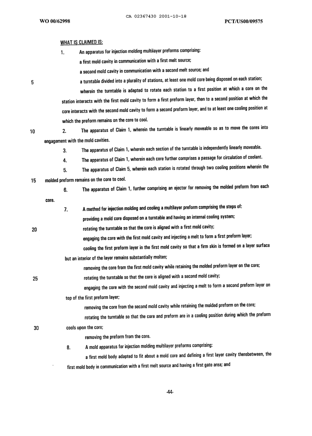 Document de brevet canadien 2367430. Revendications 20011018. Image 1 de 4