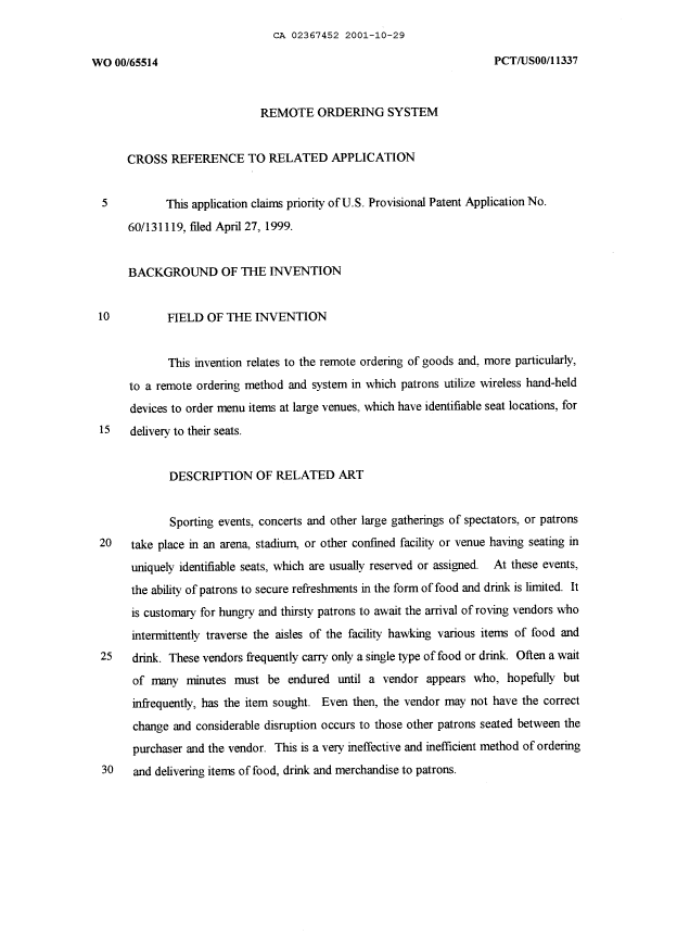 Document de brevet canadien 2367452. Description 20011029. Image 1 de 15