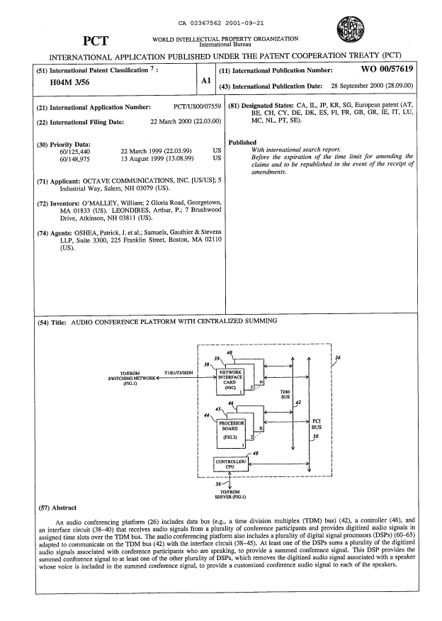 Document de brevet canadien 2367562. Abrégé 20010921. Image 1 de 1