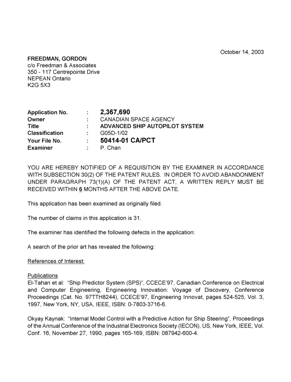 Canadian Patent Document 2367690. Prosecution-Amendment 20021214. Image 1 of 2
