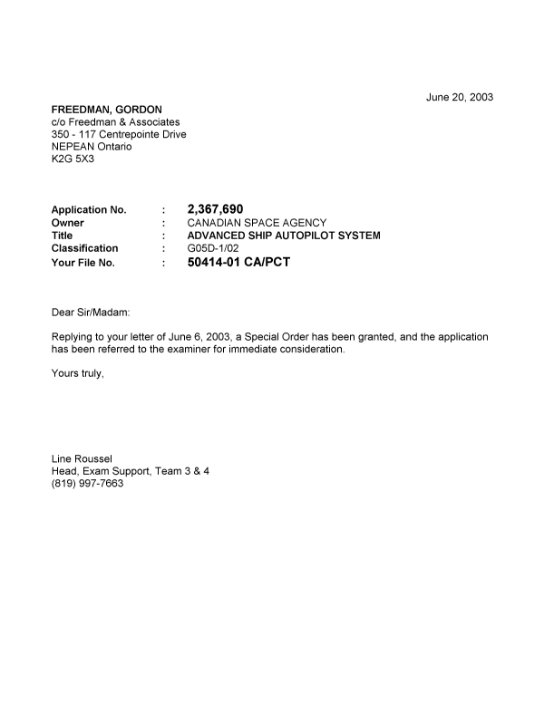 Canadian Patent Document 2367690. Prosecution-Amendment 20021220. Image 1 of 1