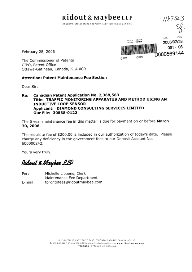 Canadian Patent Document 2368563. Fees 20060228. Image 1 of 1