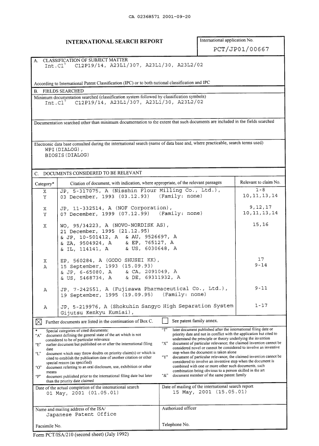 Document de brevet canadien 2368571. PCT 20010920. Image 1 de 5