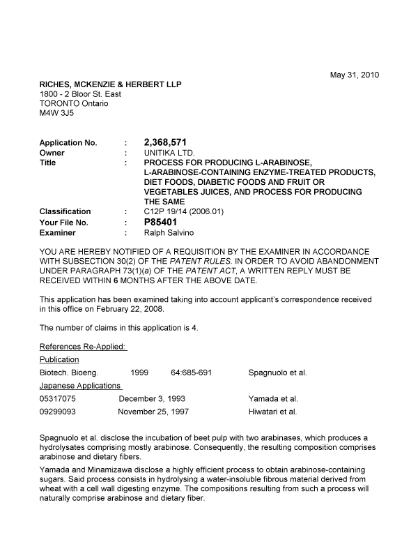 Canadian Patent Document 2368571. Prosecution-Amendment 20100531. Image 1 of 2