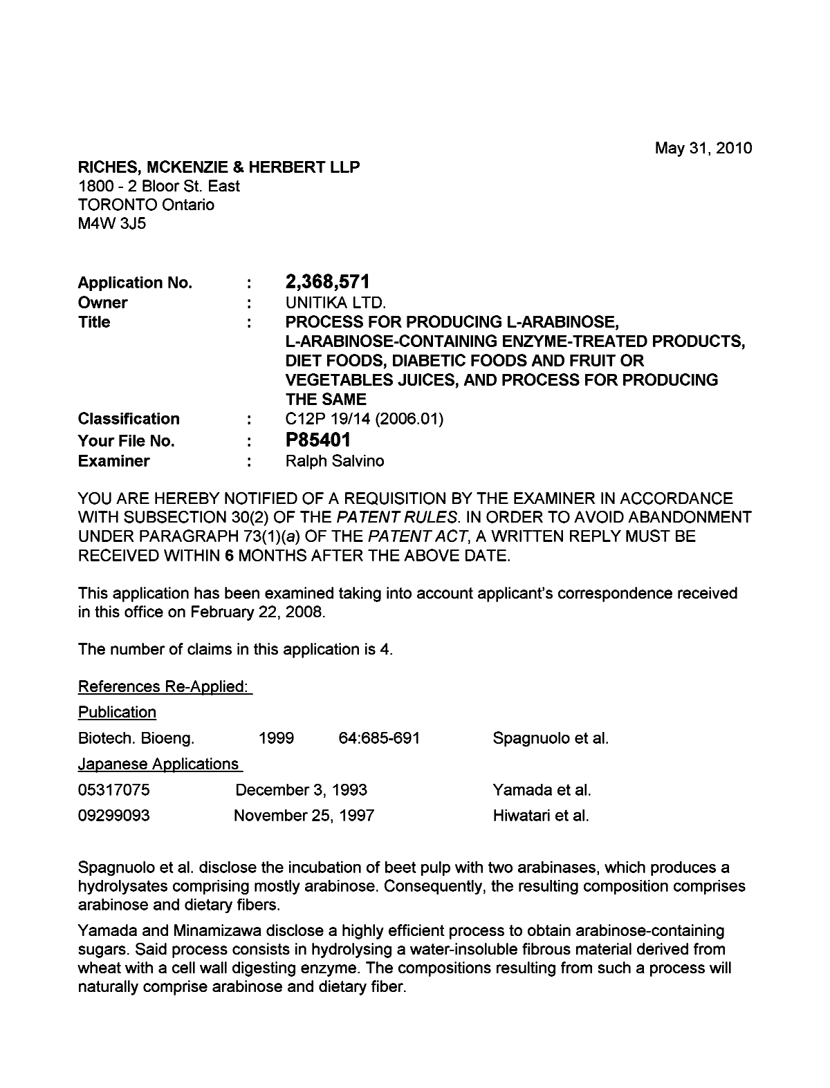 Canadian Patent Document 2368571. Prosecution-Amendment 20100531. Image 1 of 2