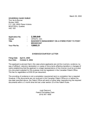 Canadian Patent Document 2369649. Correspondence 20020318. Image 1 of 1