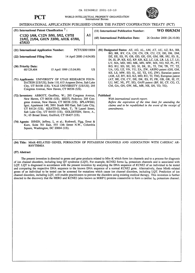 Document de brevet canadien 2369812. Abrégé 20001210. Image 1 de 1