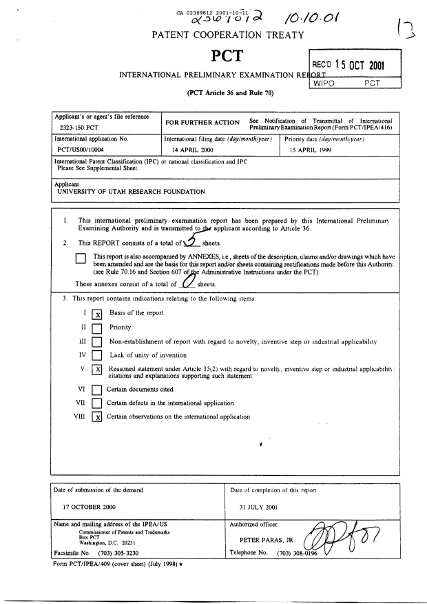 Document de brevet canadien 2369812. PCT 20001211. Image 1 de 5