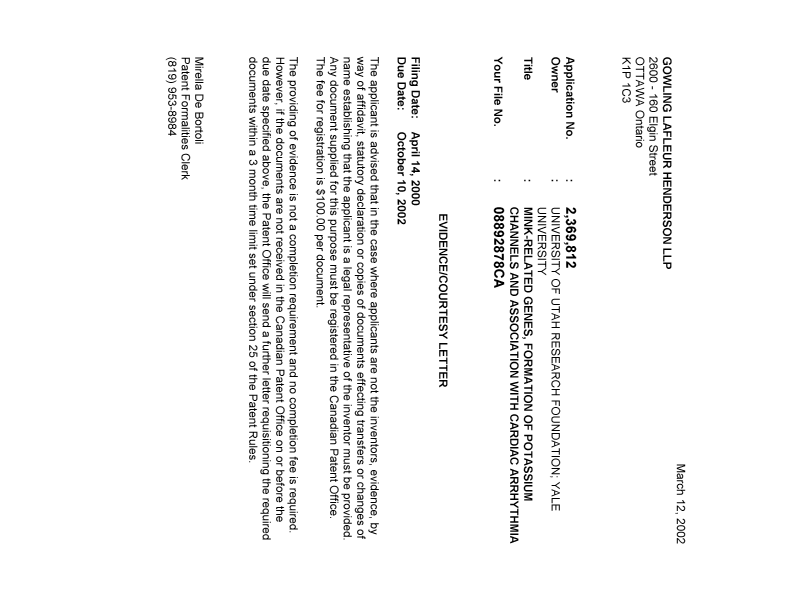Canadian Patent Document 2369812. Correspondence 20011208. Image 1 of 1