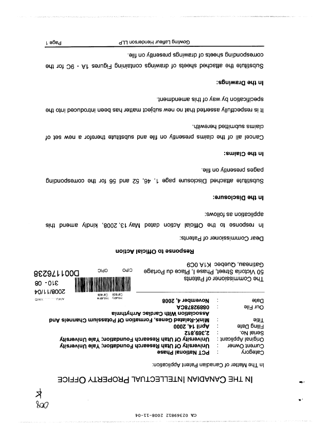 Canadian Patent Document 2369812. Prosecution-Amendment 20071204. Image 1 of 24