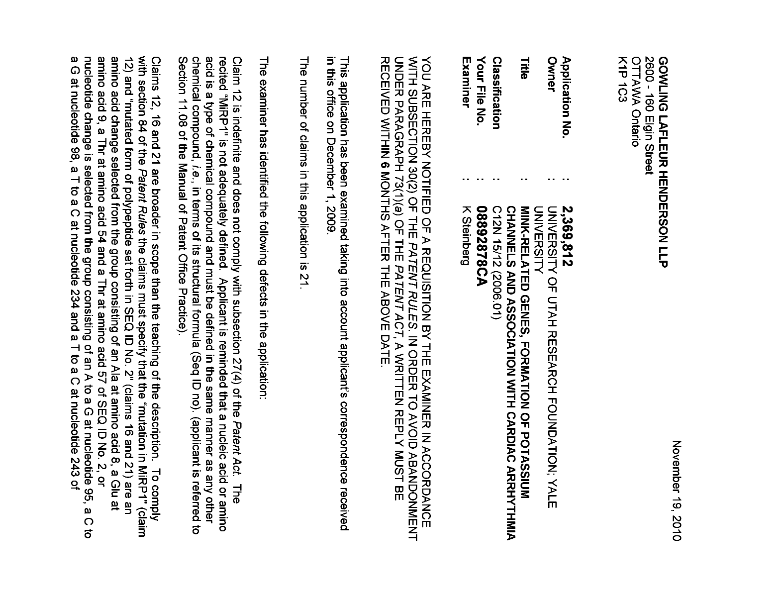 Document de brevet canadien 2369812. Poursuite-Amendment 20091219. Image 1 de 2