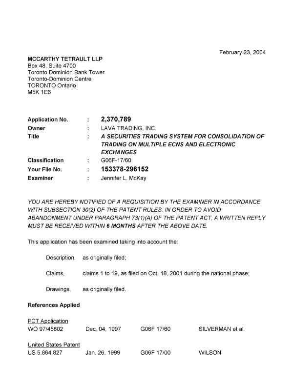 Document de brevet canadien 2370789. Poursuite-Amendment 20040223. Image 1 de 3