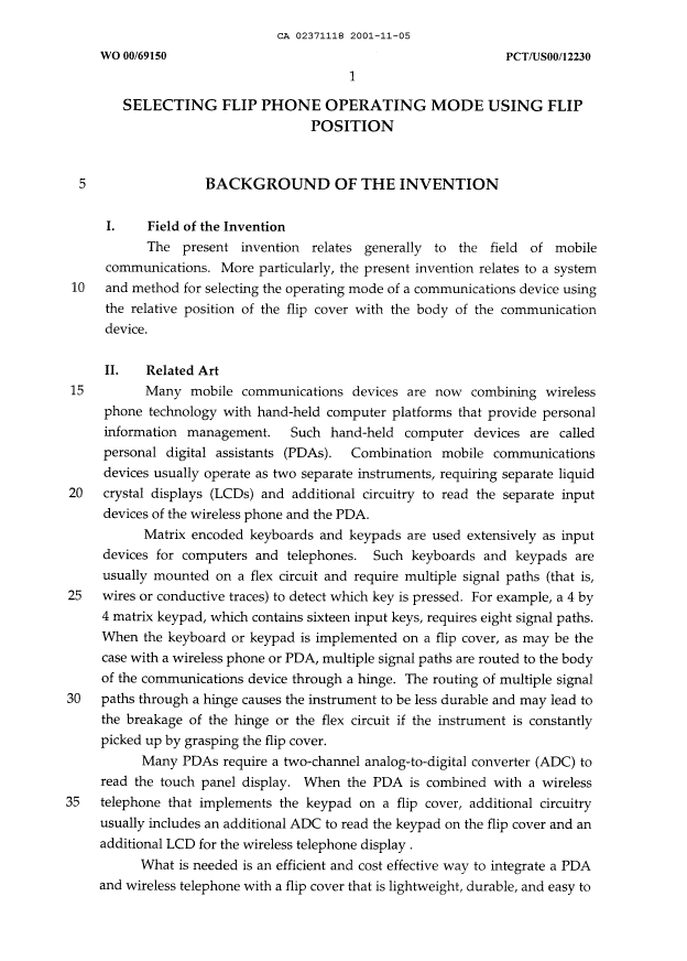 Canadian Patent Document 2371118. Description 20001205. Image 1 of 11