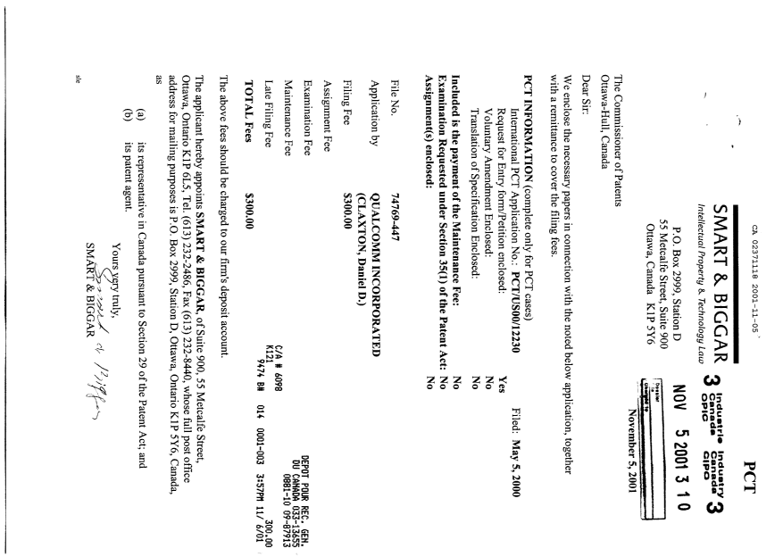 Document de brevet canadien 2371118. Cession 20001205. Image 1 de 2