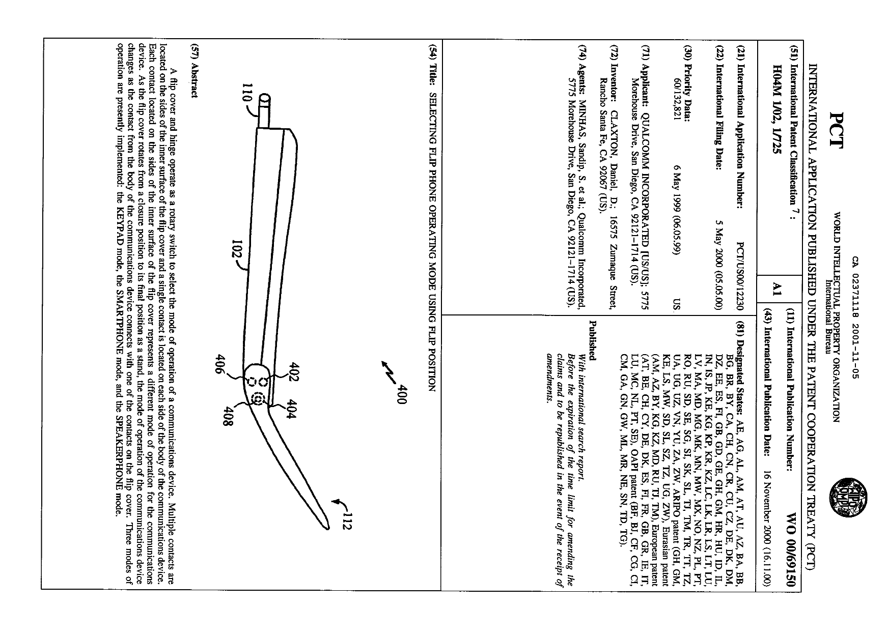 Document de brevet canadien 2371118. Abr%C3%A9g%C3%A9 20001205. Image 1 de 1