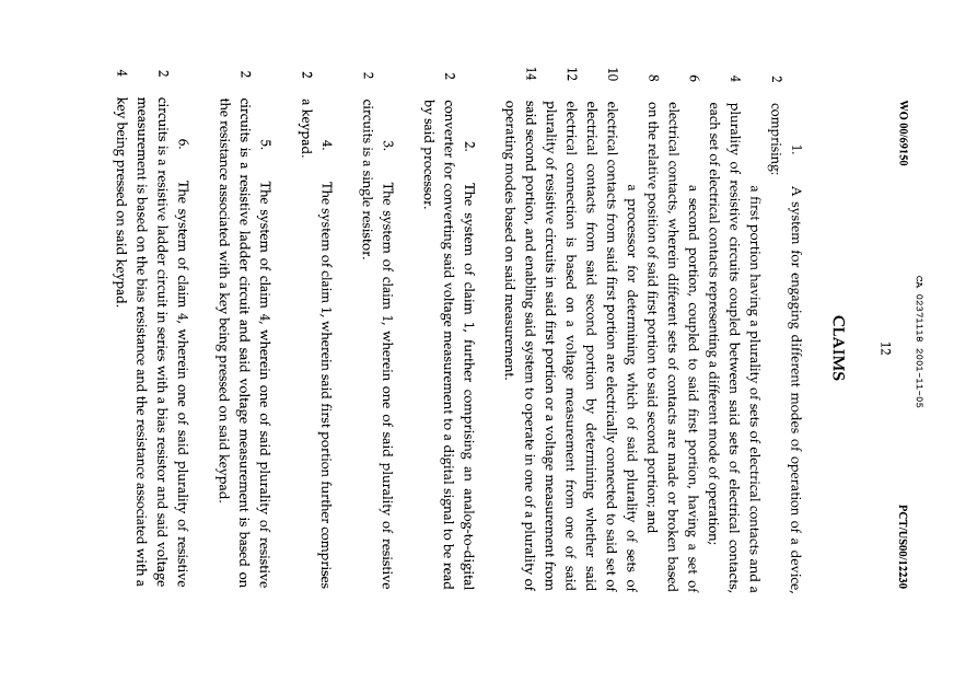 Document de brevet canadien 2371118. Revendications 20071217. Image 1 de 5