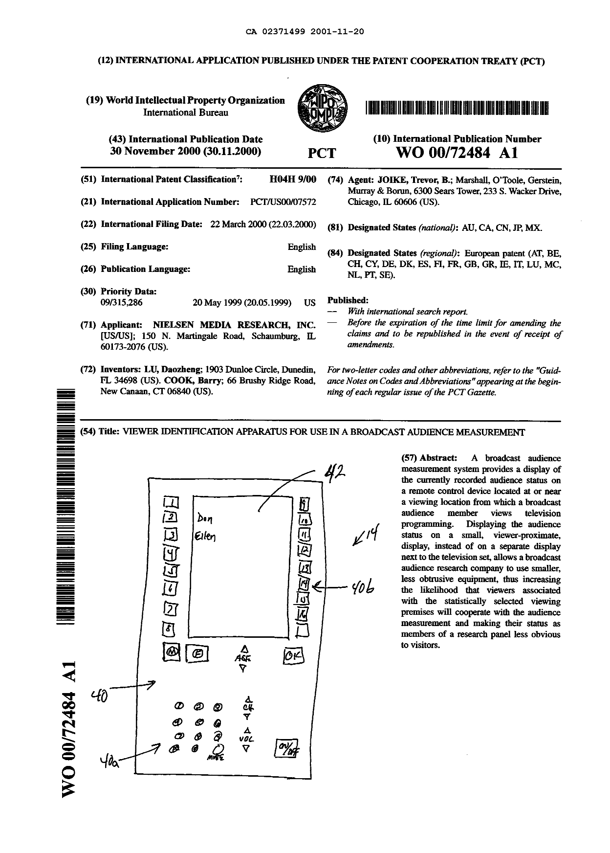 Canadian Patent Document 2371499. Abstract 20011120. Image 1 of 1