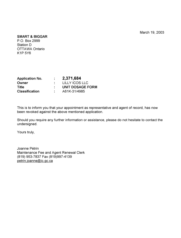 Canadian Patent Document 2371684. Correspondence 20021219. Image 1 of 1