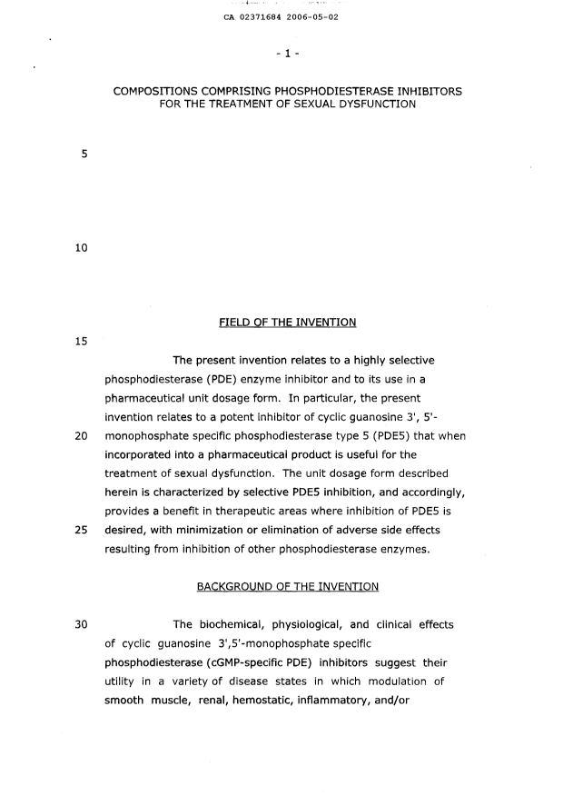 Canadian Patent Document 2371684. Description 20060502. Image 1 of 33