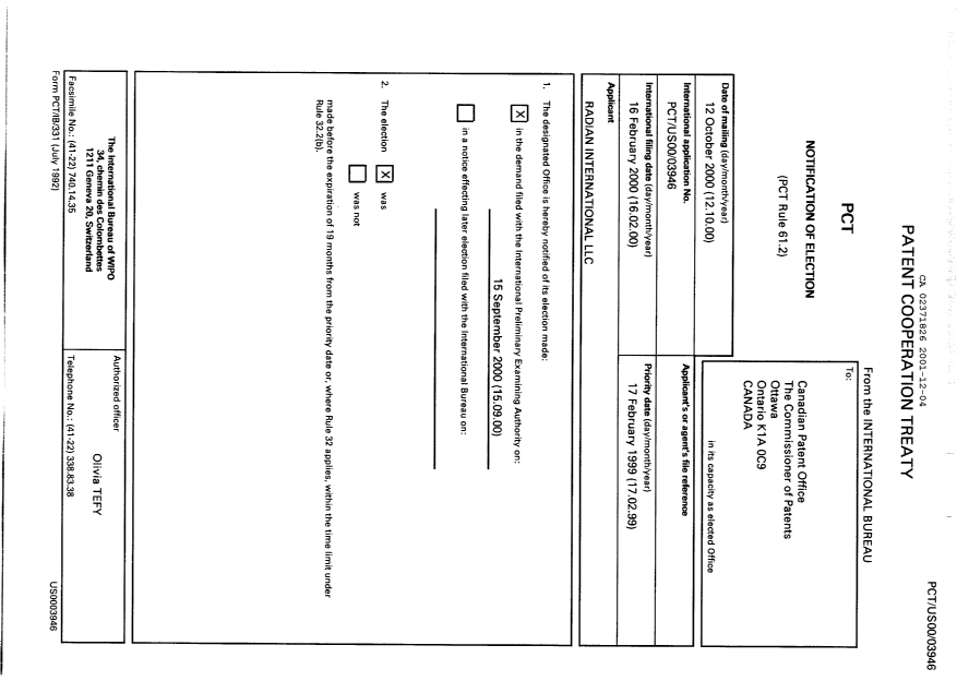 Document de brevet canadien 2371826. PCT 20001204. Image 1 de 10