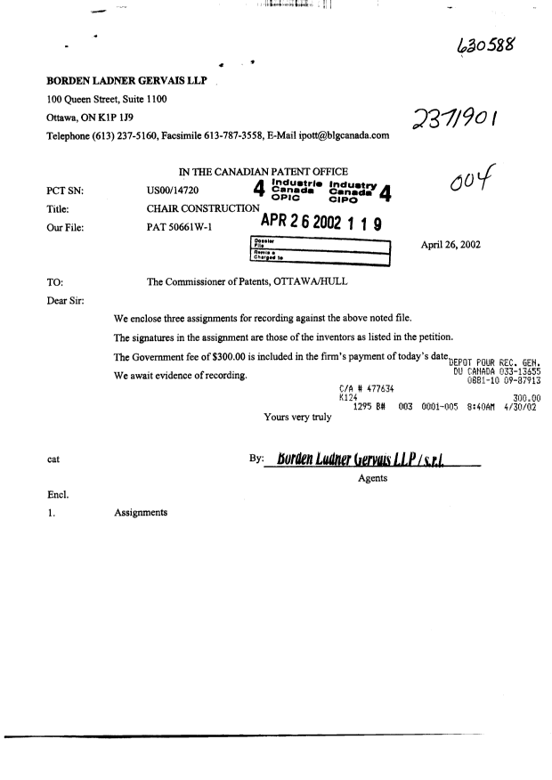 Document de brevet canadien 2371901. Cession 20020426. Image 1 de 7