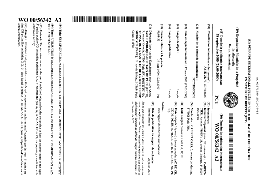 Document de brevet canadien 2371990. Abrégé 20010918. Image 1 de 1
