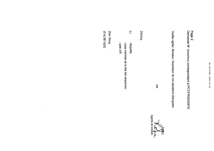 Canadian Patent Document 2371990. Prosecution-Amendment 20020318. Image 2 of 12