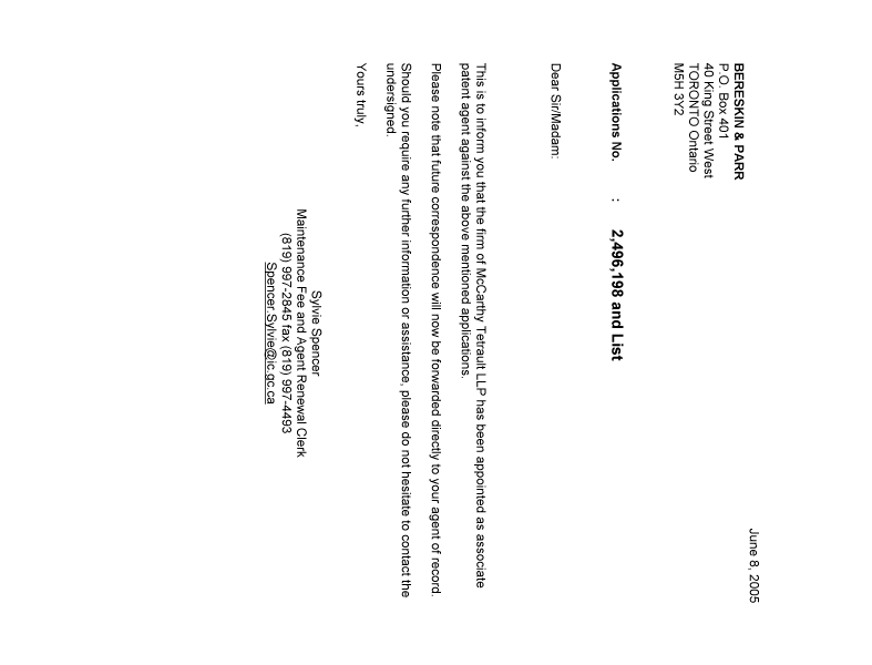 Canadian Patent Document 2372118. Correspondence 20050608. Image 1 of 1