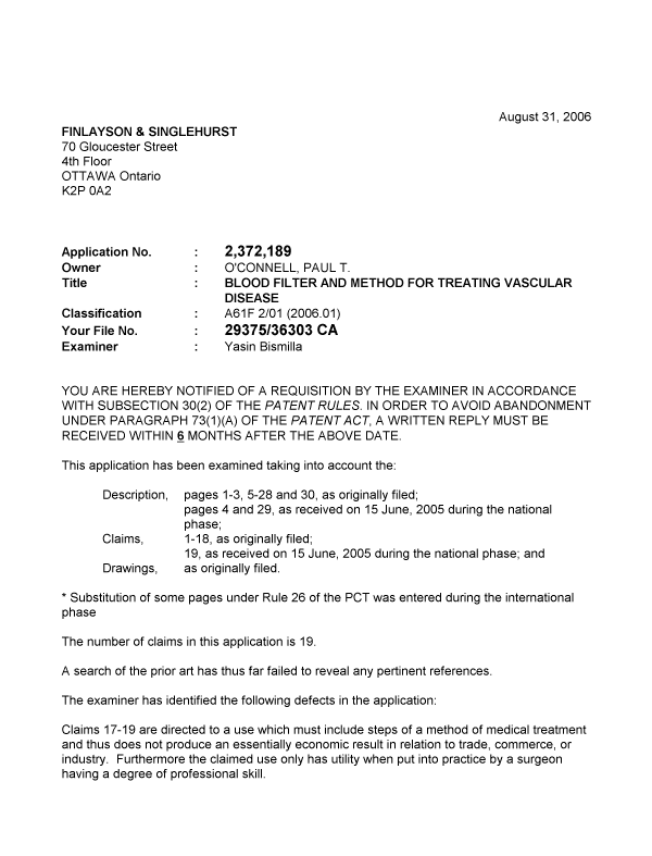 Canadian Patent Document 2372189. Prosecution-Amendment 20051231. Image 1 of 2