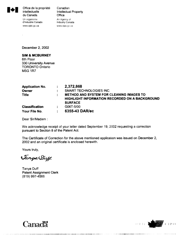 Document de brevet canadien 2372868. Poursuite-Amendment 20021202. Image 1 de 2